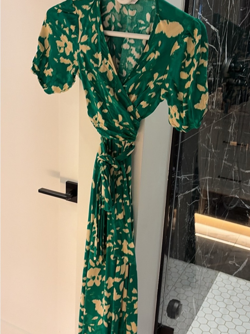 Green and Cream Floral Wrap Maternity Dress